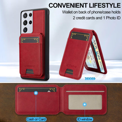 For Samsung Galaxy S21 Ultra 5G LC.IMEEKE L3 Series Detachable RFID Card Bag Magsafe Phone Case(Red)