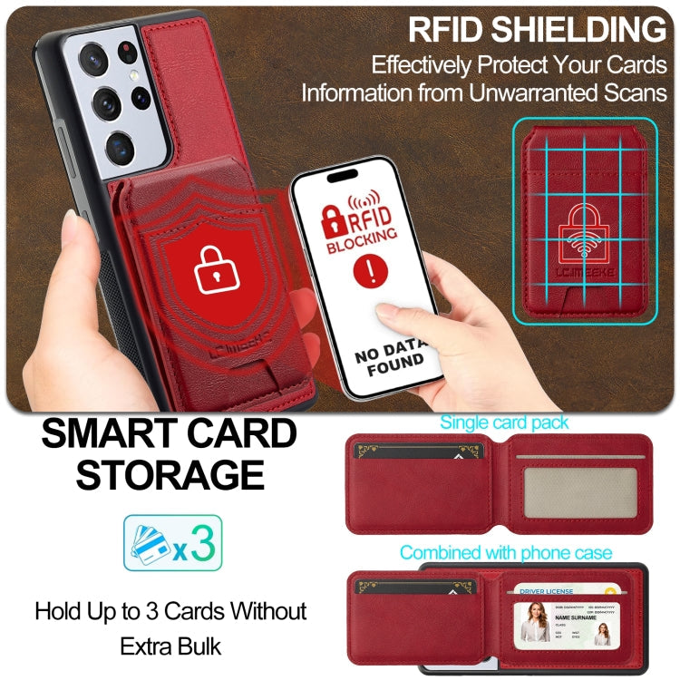 For Samsung Galaxy S21 Ultra 5G LC.IMEEKE L3 Series Detachable RFID Card Bag Magsafe Phone Case(Red)