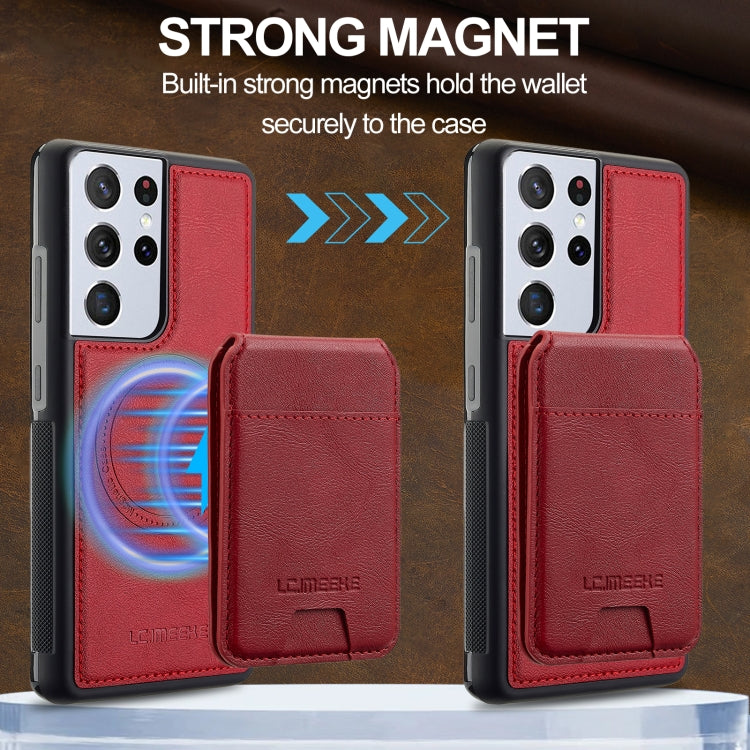 For Samsung Galaxy S21 Ultra 5G LC.IMEEKE L3 Series Detachable RFID Card Bag Magsafe Phone Case(Red)