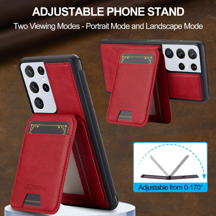 For Samsung Galaxy S21 Ultra 5G LC.IMEEKE L3 Series Detachable RFID Card Bag Magsafe Phone Case(Red)