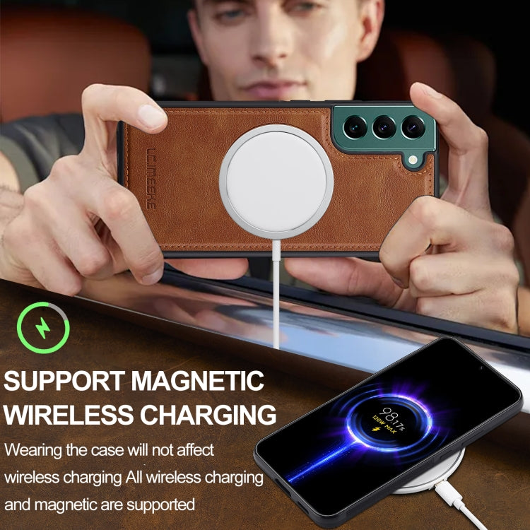For Samsung Galaxy S21 5G LC.IMEEKE L3 Series Detachable RFID Card Bag Magsafe Phone Case(Brown)