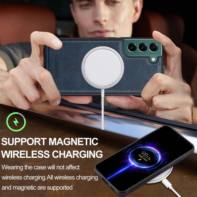 For Samsung Galaxy S21 5G LC.IMEEKE L3 Series Detachable RFID Card Bag Magsafe Phone Case(Blue)