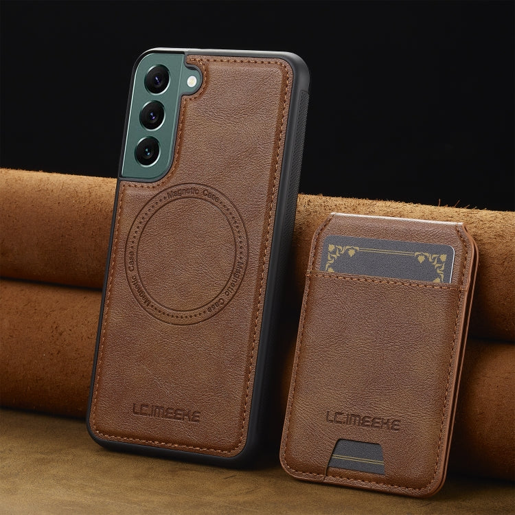 For Samsung Galaxy S22 5G LC.IMEEKE L3 Series Detachable RFID Card Bag Magsafe Phone Case(Brown)
