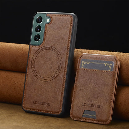 For Samsung Galaxy S22 5G LC.IMEEKE L3 Series Detachable RFID Card Bag Magsafe Phone Case(Brown)