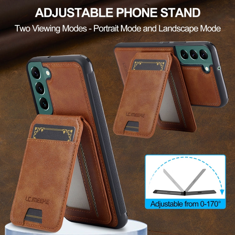 For Samsung Galaxy S22 5G LC.IMEEKE L3 Series Detachable RFID Card Bag Magsafe Phone Case(Brown)