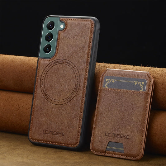 For Samsung Galaxy S21 FE 5G LC.IMEEKE L3 Series Detachable RFID Card Bag Magsafe Phone Case(Brown)