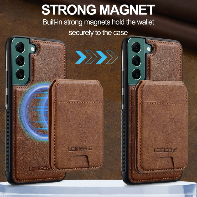 For Samsung Galaxy S21 FE 5G LC.IMEEKE L3 Series Detachable RFID Card Bag Magsafe Phone Case(Brown)