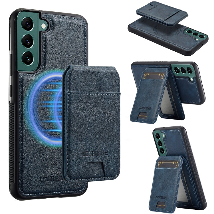 Pour Samsung Galaxy S21 FE 5G LC.IMEEKE Série L3 Sac à Cartes RFID Détachable Étui de Téléphone Magsafe (Bleu)