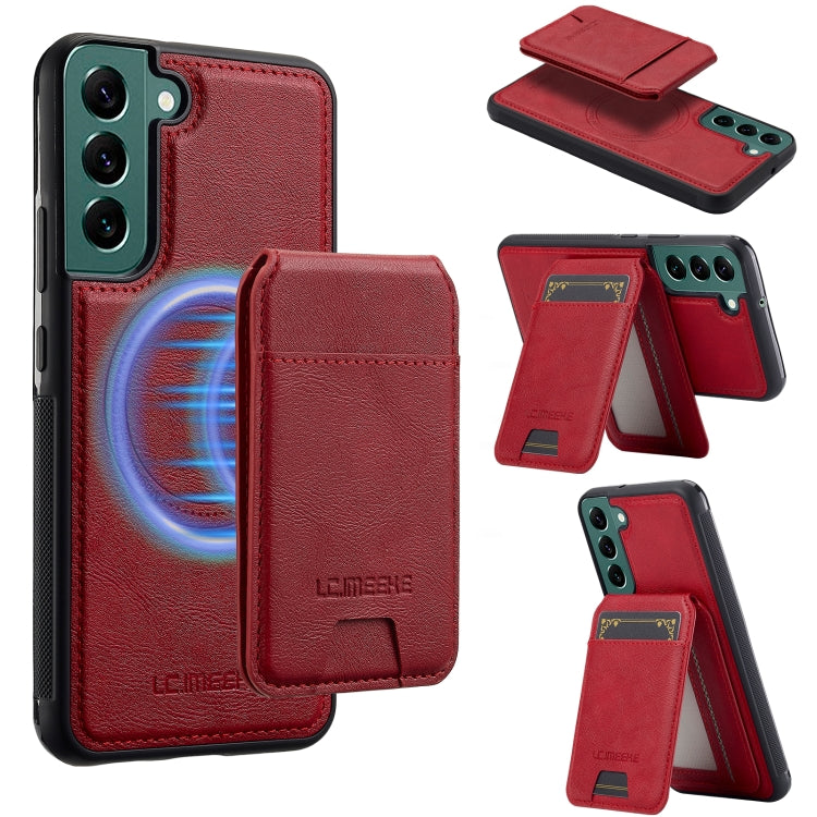 Pour Samsung Galaxy S21 FE 5G LC.IMEEKE Série L3 Sac de cartes RFID détachable Étui de téléphone Magsafe (Rouge)