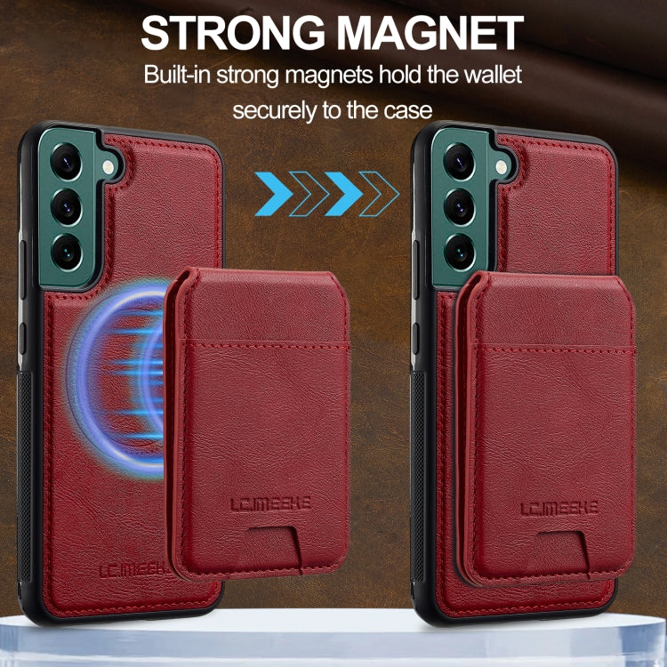Pour Samsung Galaxy S21 FE 5G LC.IMEEKE Série L3 Sac de cartes RFID détachable Étui de téléphone Magsafe (Rouge)