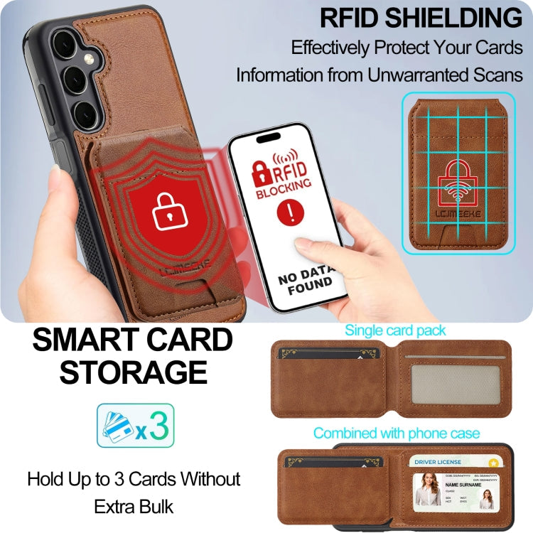 For Samsung Galaxy A35 5G LC.IMEEKE L3 Series Detachable RFID Card Bag Magsafe Phone Case(Brown)