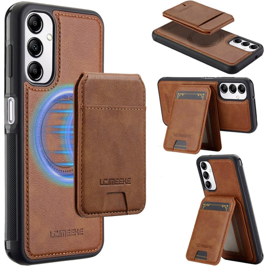 For Samsung Galaxy A34 5G LC.IMEEKE L3 Series Detachable RFID Card Bag Magsafe Phone Case(Brown)