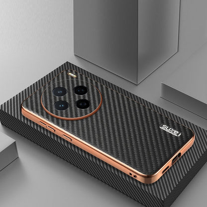 For vivo X200 AZNS Electroplated Edge Carbon Fiber Texture Phone Case(Black)
