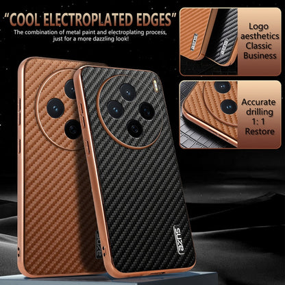 For vivo X200 AZNS Electroplated Edge Carbon Fiber Texture Phone Case(Black)