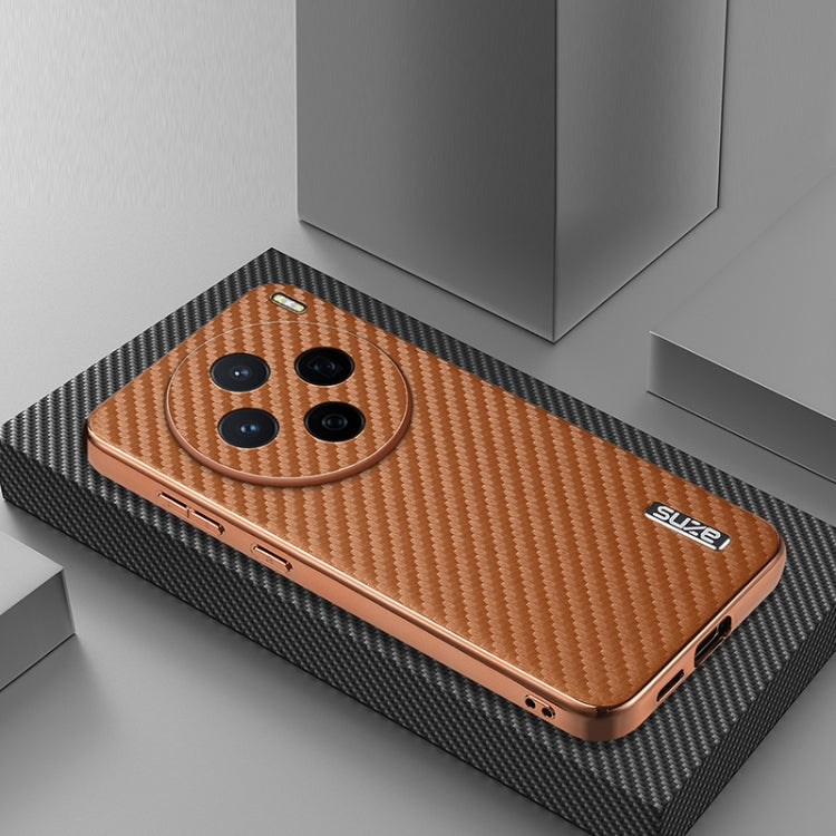 For vivo X200 AZNS Electroplated Edge Carbon Fiber Texture Phone Case(Brown)