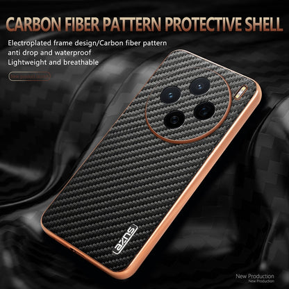 For vivo X200 AZNS Electroplated Edge Carbon Fiber Texture Phone Case(Brown)