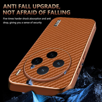 For vivo X200 AZNS Electroplated Edge Carbon Fiber Texture Phone Case(Brown)