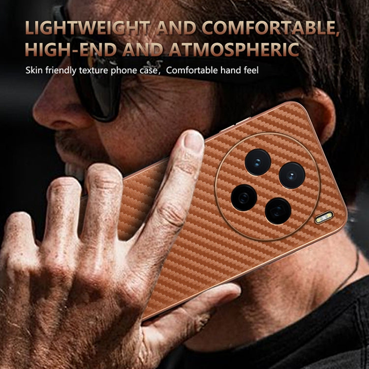 For vivo X200 AZNS Electroplated Edge Carbon Fiber Texture Phone Case(Brown)