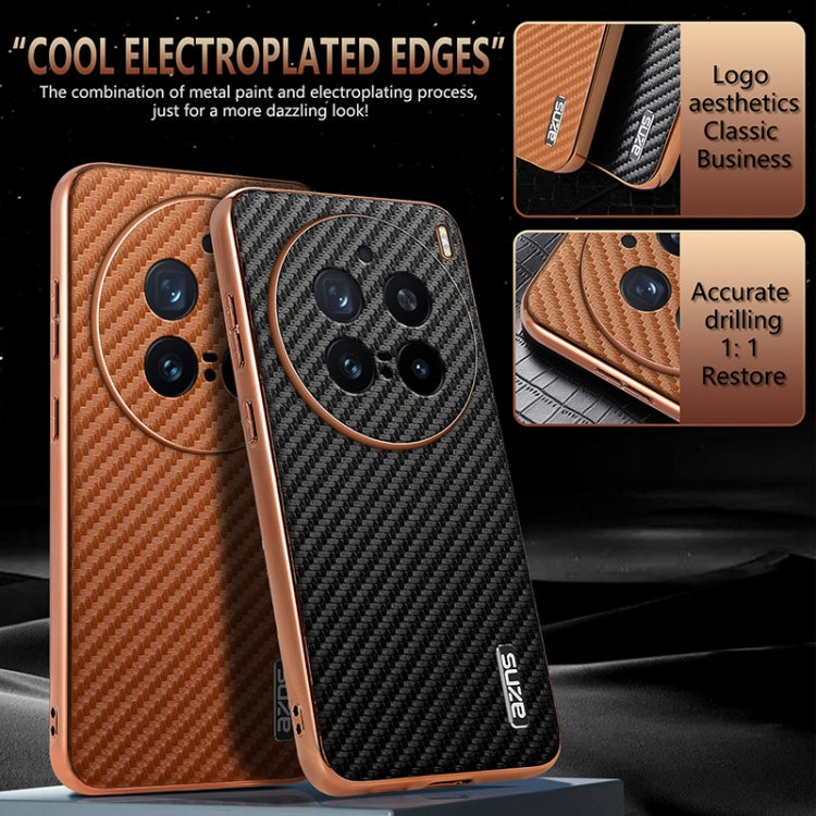 For vivo X200 Pro AZNS Electroplated Edge Carbon Fiber Texture Phone Case(Blue)