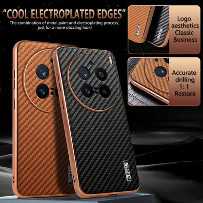 For vivo X200 Pro AZNS Electroplated Edge Carbon Fiber Texture Phone Case(Blue)