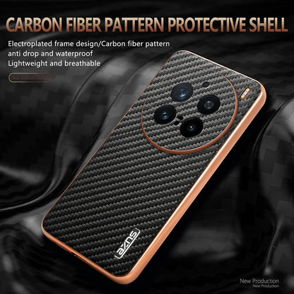 For vivo X200 Pro AZNS Electroplated Edge Carbon Fiber Texture Phone Case(Green)