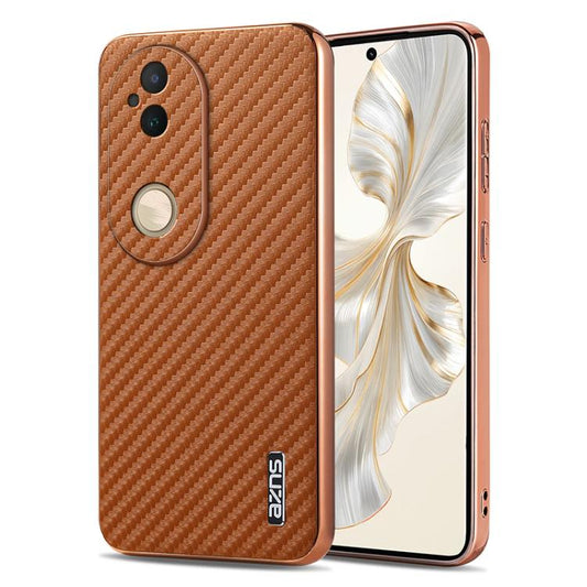 For vivo S20 AZNS Electroplated Edge Carbon Fiber Texture Phone Case(Brown)