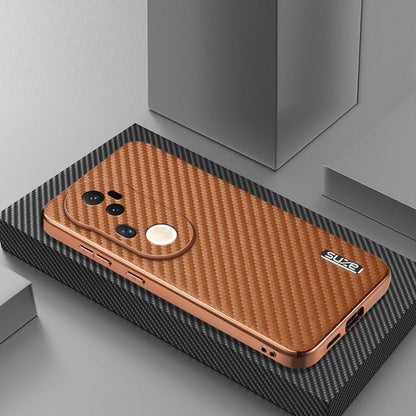 For vivo S20 Pro AZNS Electroplated Edge Carbon Fiber Texture Phone Case(Brown)