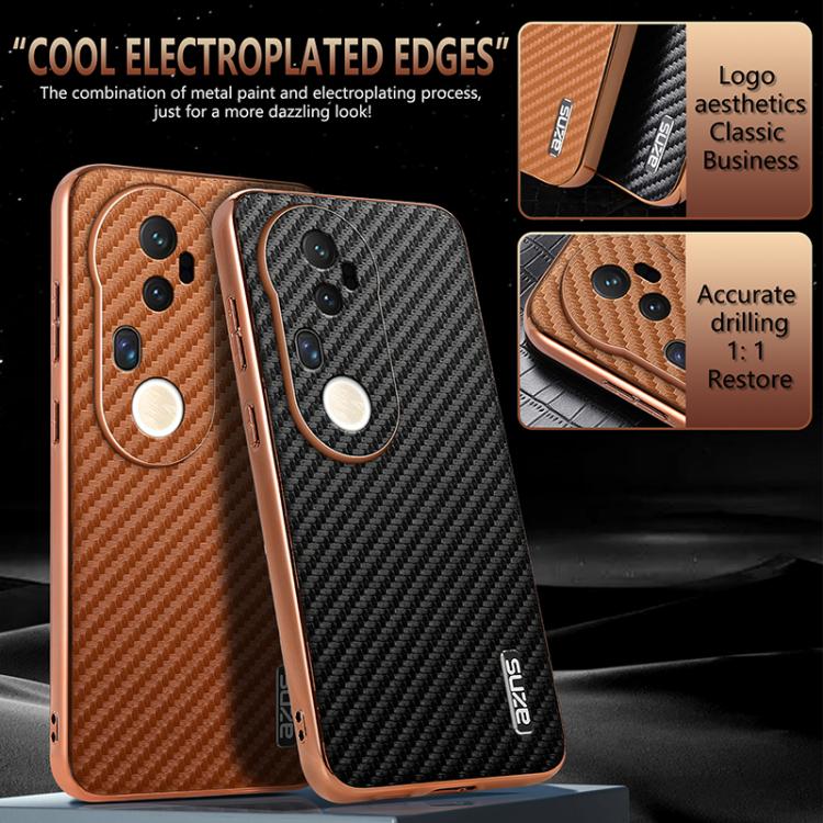 For vivo S20 Pro AZNS Electroplated Edge Carbon Fiber Texture Phone Case(Brown)
