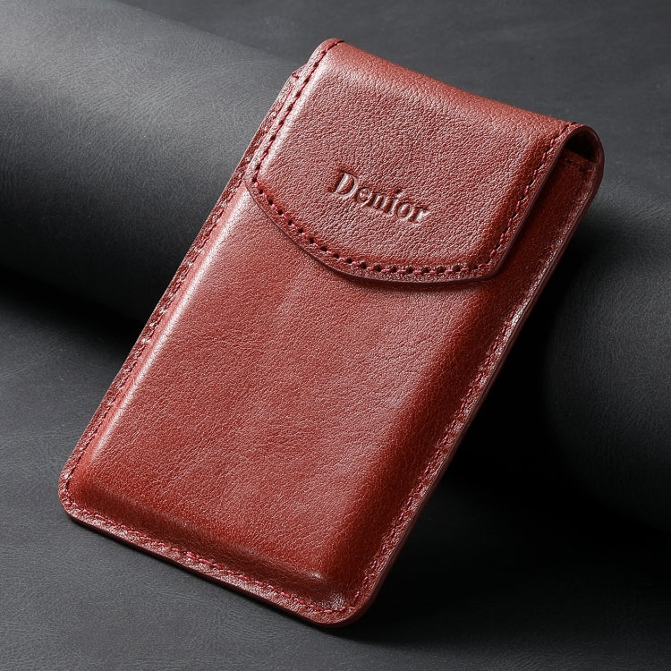 Denior V14 MagSafe Magnetic Phone Genuine Leather Card Sleeve(Brown)