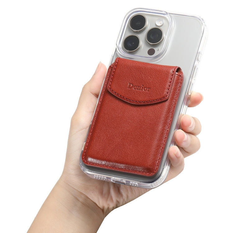 Denior V14 MagSafe Magnetic Phone Genuine Leather Card Sleeve(Brown)