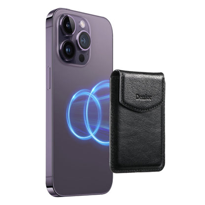 Denior V14 MagSafe Magnetic Phone Genuine Leather Card Sleeve(Black)