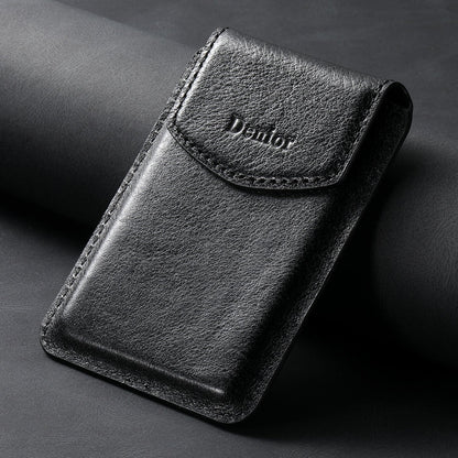 Denior V14 MagSafe Magnetic Phone Genuine Leather Card Sleeve(Black)