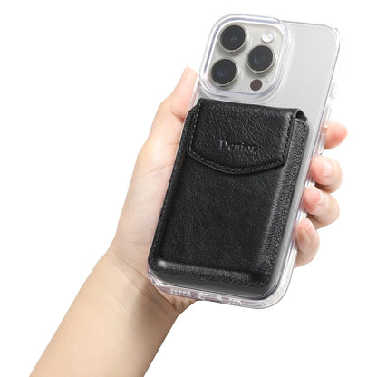 Denior V14 MagSafe Magnetic Phone Genuine Leather Card Sleeve(Black)
