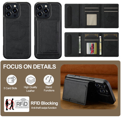 For iPhone 16 Pro Max LC.IMEEKE L5 Series Detachable RFID Card Bag Magsafe Phone Case(Black)
