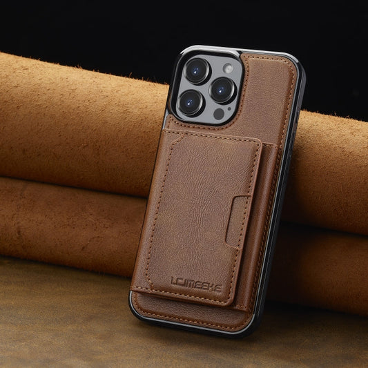 For iPhone 16 Pro Max LC.IMEEKE L5 Series Detachable RFID Card Bag Magsafe Phone Case(Brown)