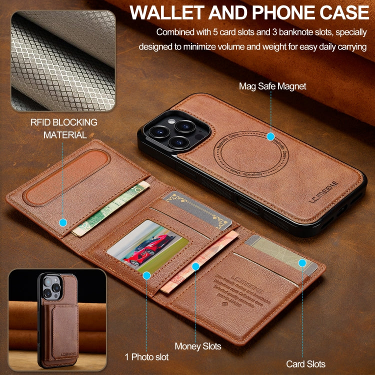 For iPhone 16 Pro Max LC.IMEEKE L5 Series Detachable RFID Card Bag Magsafe Phone Case(Brown)