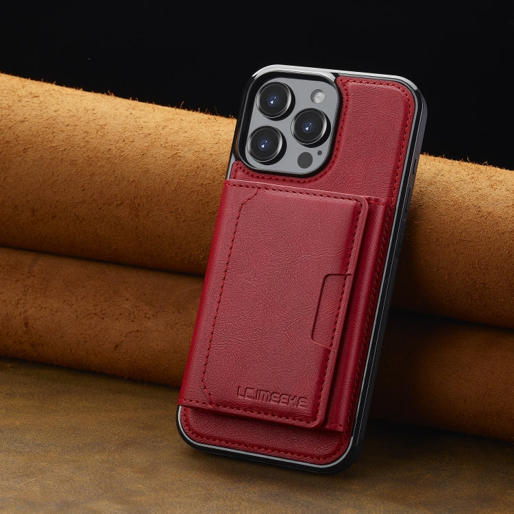 For iPhone 16 Pro Max LC.IMEEKE L5 Series Detachable RFID Card Bag Magsafe Phone Case(Red)