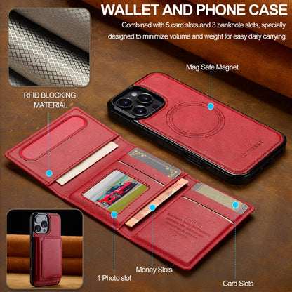 For iPhone 16 Pro Max LC.IMEEKE L5 Series Detachable RFID Card Bag Magsafe Phone Case(Red)