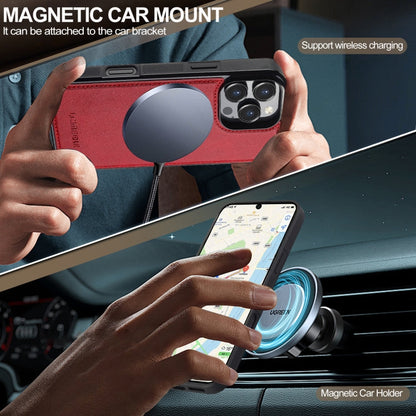 For iPhone 16 Pro Max LC.IMEEKE L5 Series Detachable RFID Card Bag Magsafe Phone Case(Red)