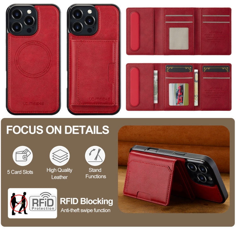 For iPhone 16 Pro Max LC.IMEEKE L5 Series Detachable RFID Card Bag Magsafe Phone Case(Red)