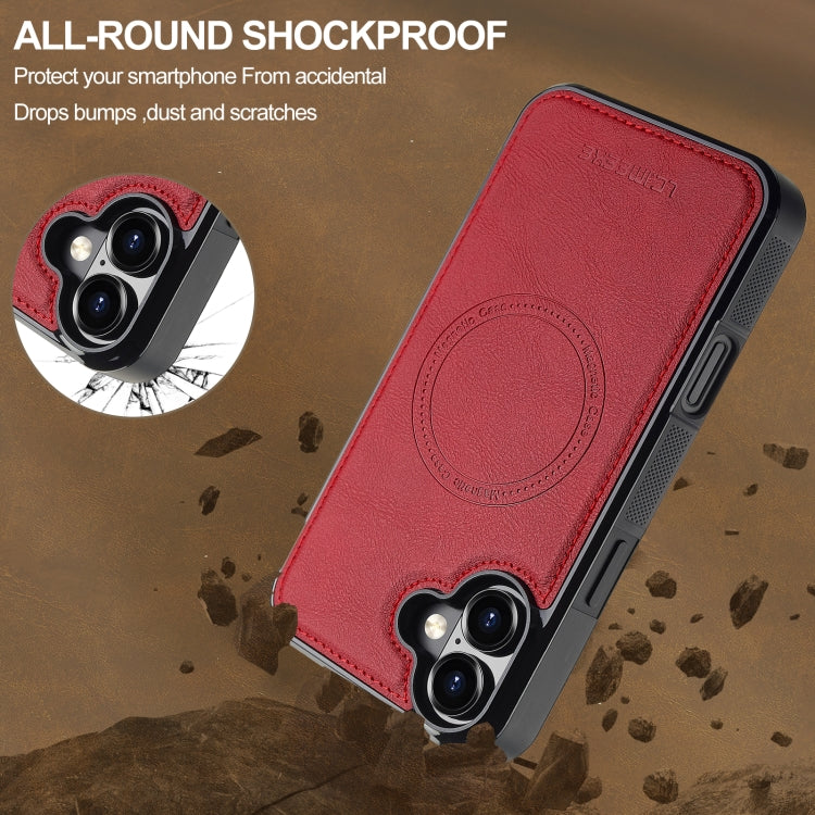 For iPhone 16 Plus LC.IMEEKE L5 Series Detachable RFID Card Bag Magsafe Phone Case(Red)