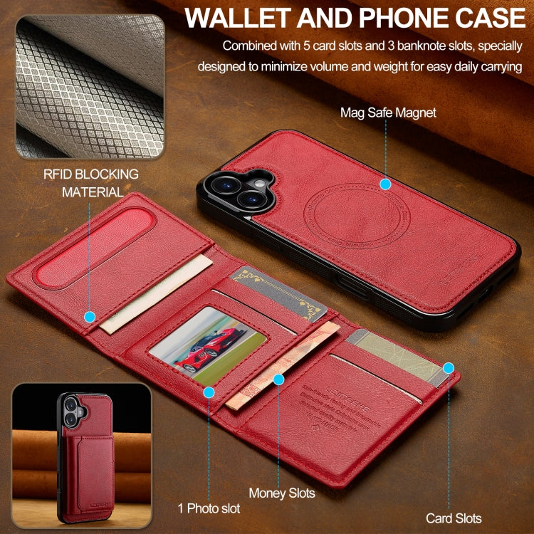 For iPhone 16 Plus LC.IMEEKE L5 Series Detachable RFID Card Bag Magsafe Phone Case(Red)