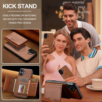 For iPhone 16 LC.IMEEKE L5 Series Detachable RFID Card Bag Magsafe Phone Case(Brown)