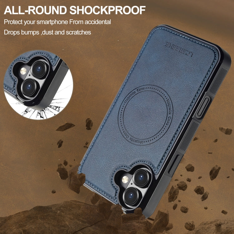 For iPhone 16 LC.IMEEKE L5 Series Detachable RFID Card Bag Magsafe Phone Case(Blue)