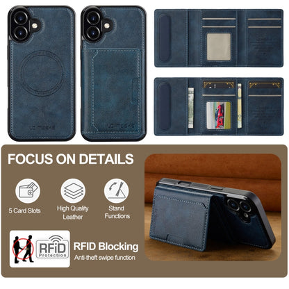 For iPhone 16 LC.IMEEKE L5 Series Detachable RFID Card Bag Magsafe Phone Case(Blue)