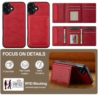 For iPhone 16 LC.IMEEKE L5 Series Detachable RFID Card Bag Magsafe Phone Case(Red)