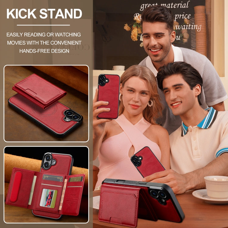 For iPhone 16 LC.IMEEKE L5 Series Detachable RFID Card Bag Magsafe Phone Case(Red)