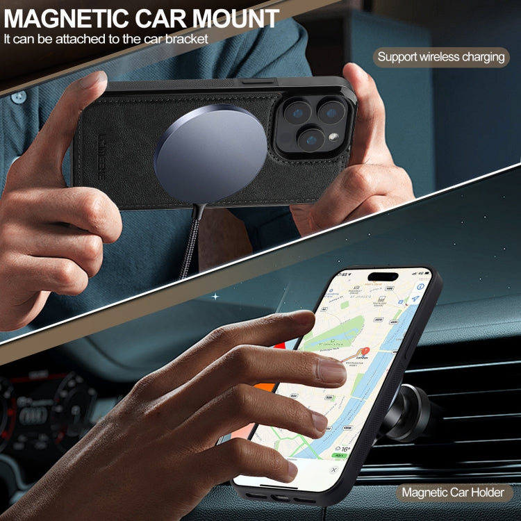 For iPhone 15 Pro Max LC.IMEEKE L5 Series Detachable RFID Card Bag Magsafe Phone Case(Black)