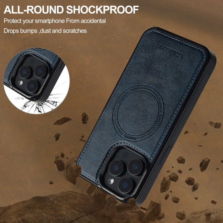 For iPhone 15 Pro Max LC.IMEEKE L5 Series Detachable RFID Card Bag Magsafe Phone Case(Blue)