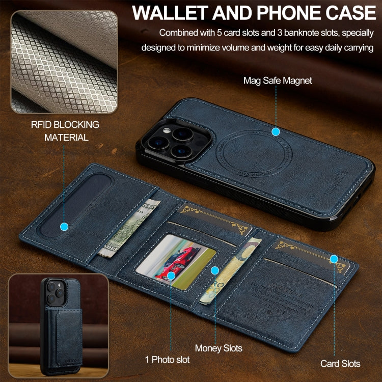 For iPhone 15 Pro Max LC.IMEEKE L5 Series Detachable RFID Card Bag Magsafe Phone Case(Blue)